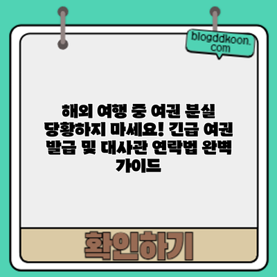 해외 여행 중 여권 분실? 당황하지 마세요! 긴급 여권 발급 및 대사관 연락법 완벽 가이드